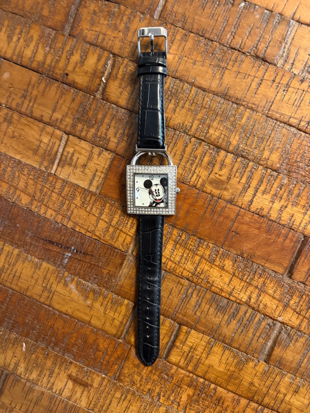 Disney Black Mickey Mouse Square Face Watch with Rhinestones